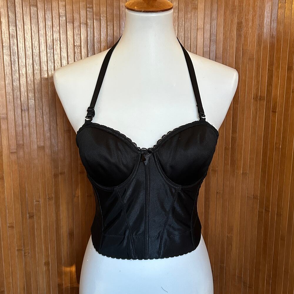 90s Va Bien Black Longline Bra Halter Padded 34B